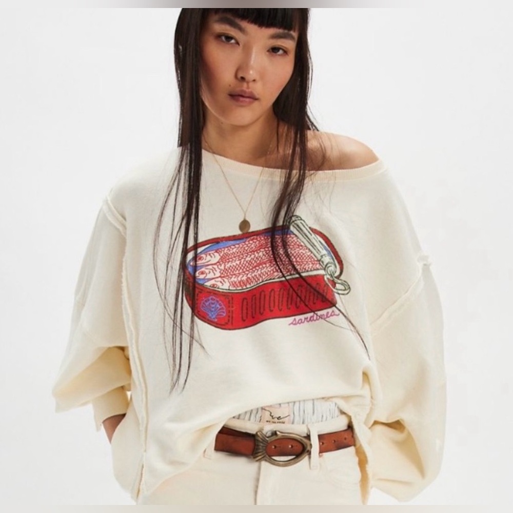 ▪️NWT Free People Graphic Camden Pullover in Sardine Combo